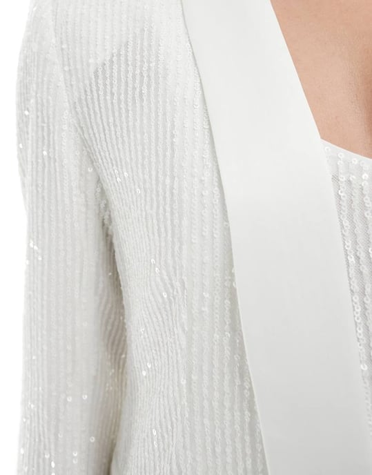 Vila brud-sequinsk blazer med satinrevär i vitt - Image 4