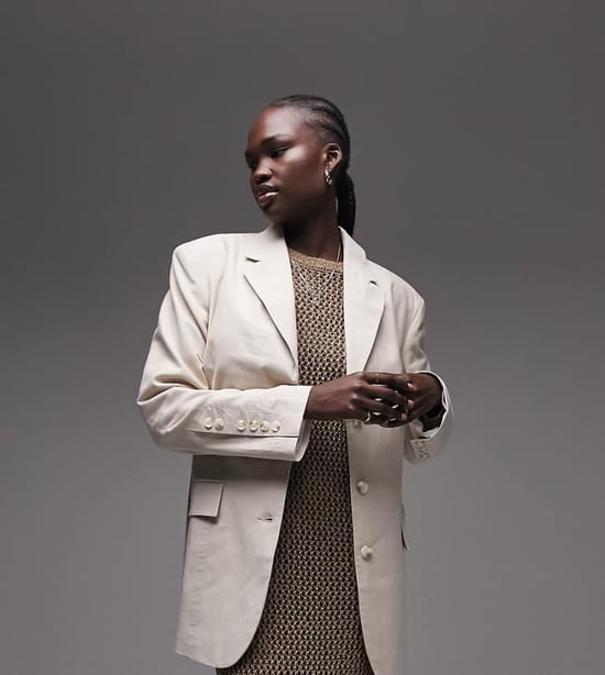 Topshop Tall co-ord linen-blend single breasted blazer in natural - Image 1