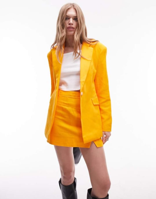 Topshop – Mangofärgad, överdimensionerad kavaj i linneblandning, del av set - Image 3