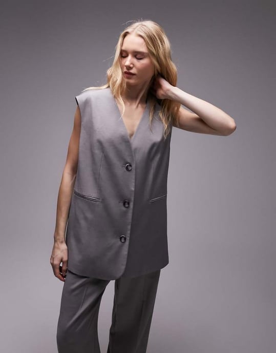 Topshop – Tonic – Ljusgrå, oversized väst - Image 1