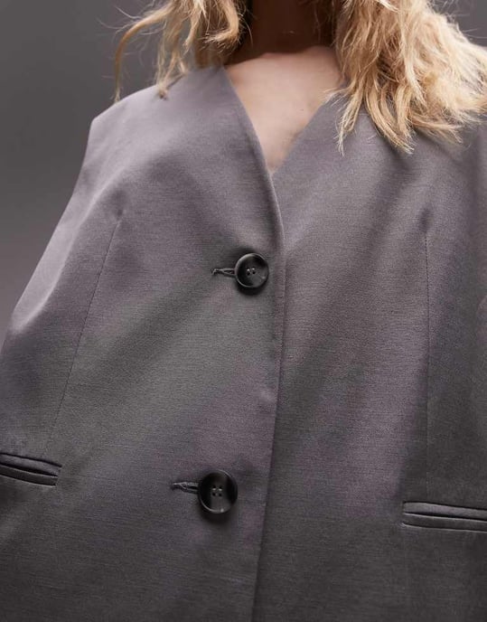 Topshop – Tonic – Ljusgrå, oversized väst - Image 3