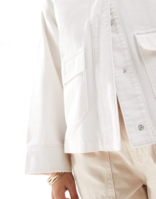 ASOS DESIGN – Petite – Ecrufärgad twilljacka i bomull med ficka - Image 3
