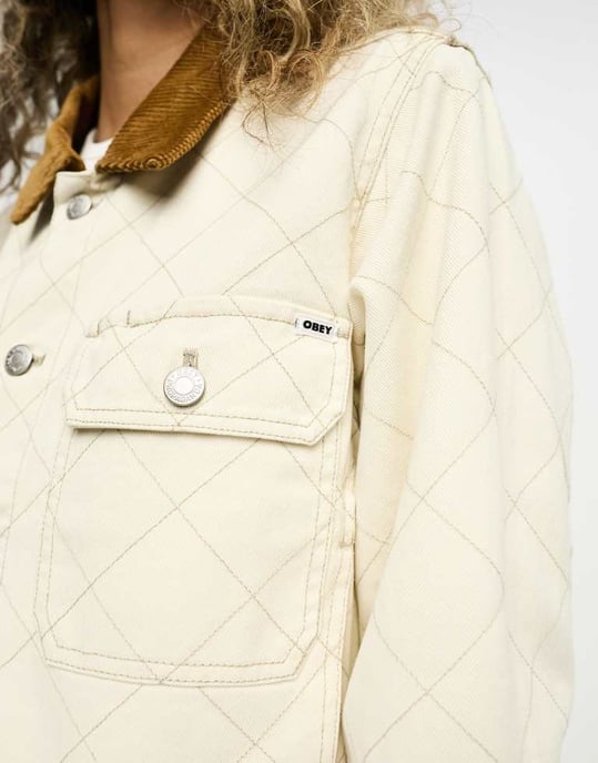 Obey ariana cropped denim jacket in white - Image 2