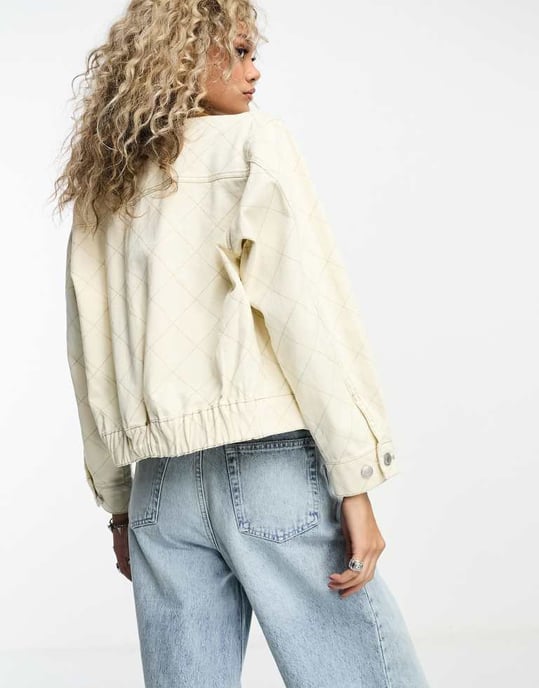 Obey ariana cropped denim jacket in white - Image 3
