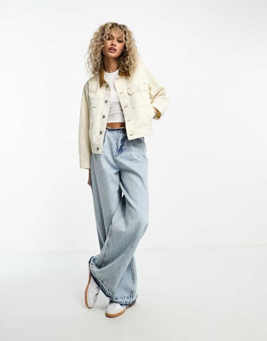 Obey ariana cropped denim jacket in white - Image 4