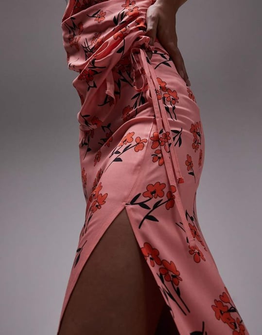 Topshop – Rosa maxikjol med körsbärsblommor och slits, del av set - Image 4