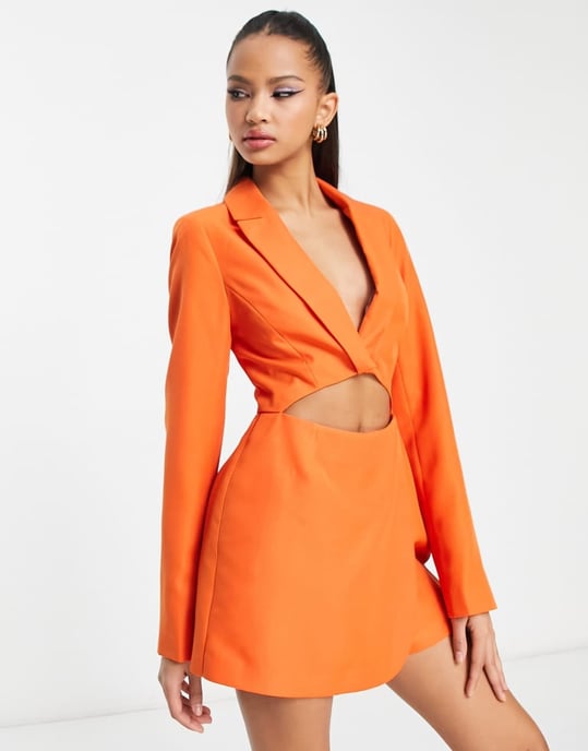 Miss Selfridge – Orange miniblazer med utskurna detaljer - Image 4