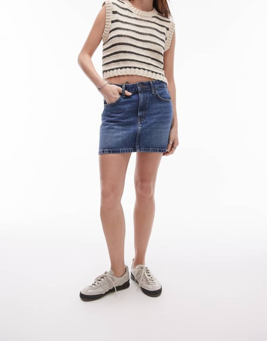 Topshop – Indigofärgad minikjol i denim med pelmetmönster - Image 2