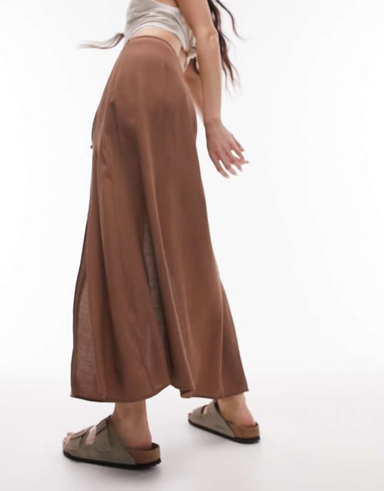 Topshop – Chokladfärgad midikjol med knappar och slits - Image 4