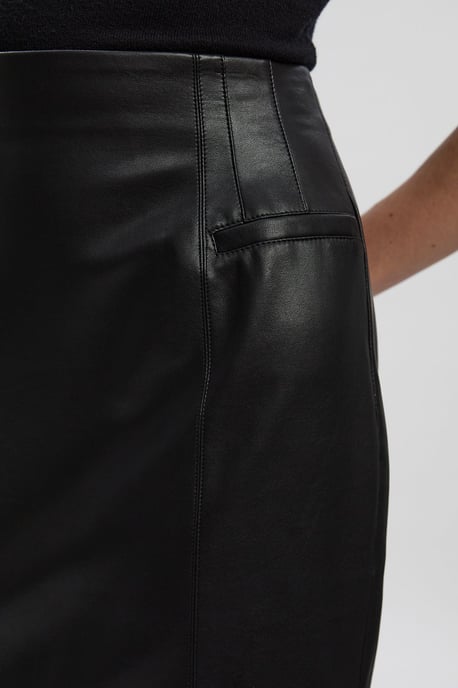 Faux Leather Seam Waist Detail Pencil Midi Skirt - Image 3