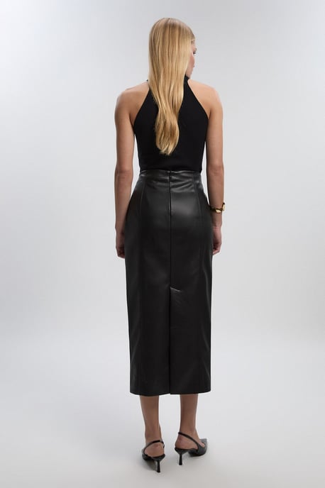Petite Faux Leather Seam Waist Detail Pencil Midi Skirt - Image 3