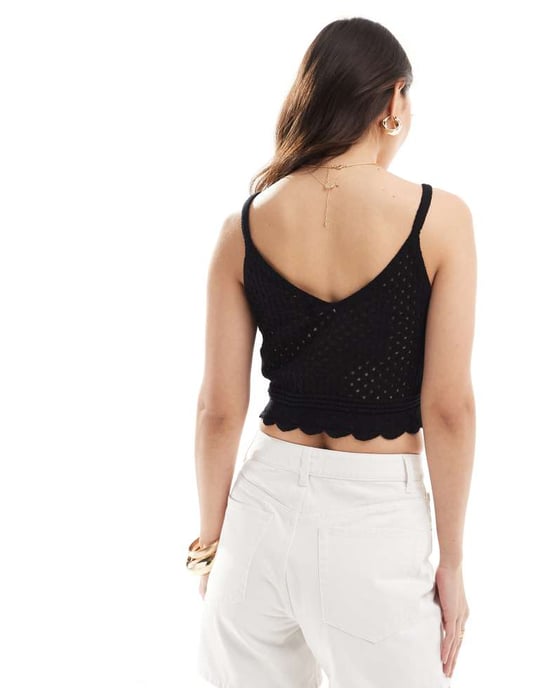 Vero Moda – Svart crop top med virkad linning - Image 3