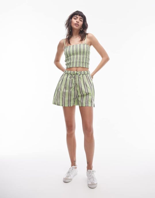 Topshop – Grönrandig strandtopp med rynka detaljer - Image 3