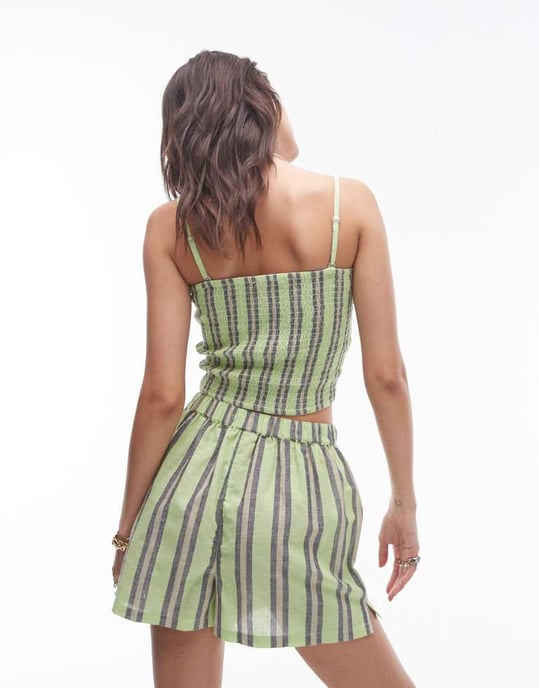 Topshop – Grönrandig strandtopp med rynka detaljer - Image 4