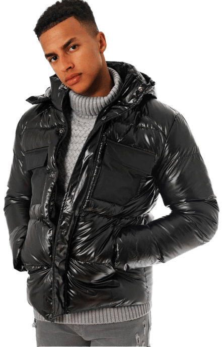 Soul Star Mens Puffer Jacket with Hood Shiny Quilted - Image 1