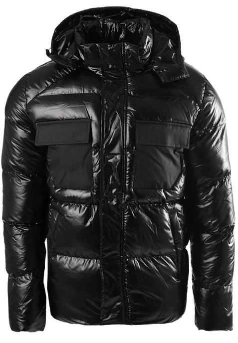 Soul Star Mens Puffer Jacket with Hood Shiny Quilted - Image 2