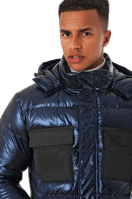 Soul Star Mens Puffer Jacket with Hood Shiny Quilted - Image 2