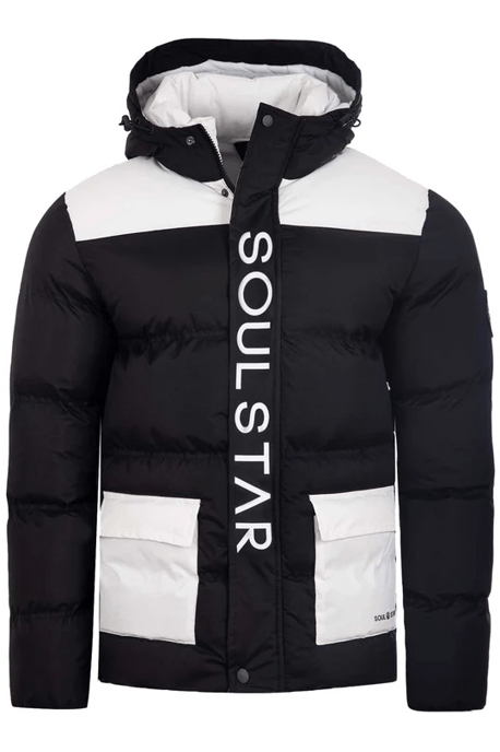 Soul Star Mens Quilted Puffer Jacket Hooded Winter Coat - Image 1