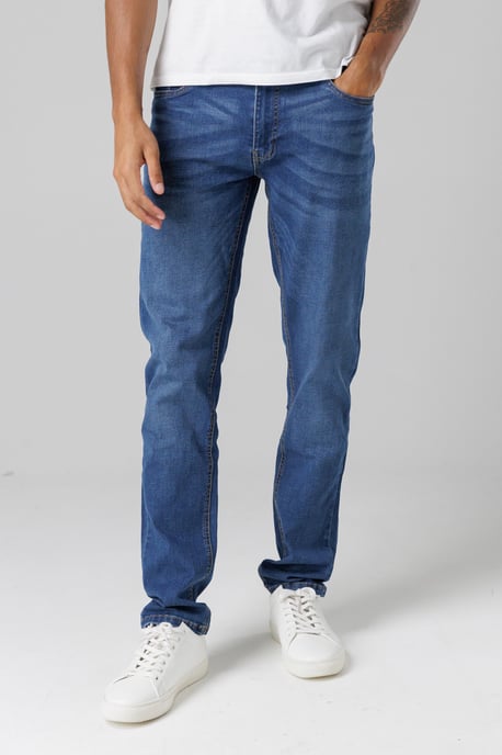 Mid Blue Slim Fit Cotton Blend Jeans - Image 1