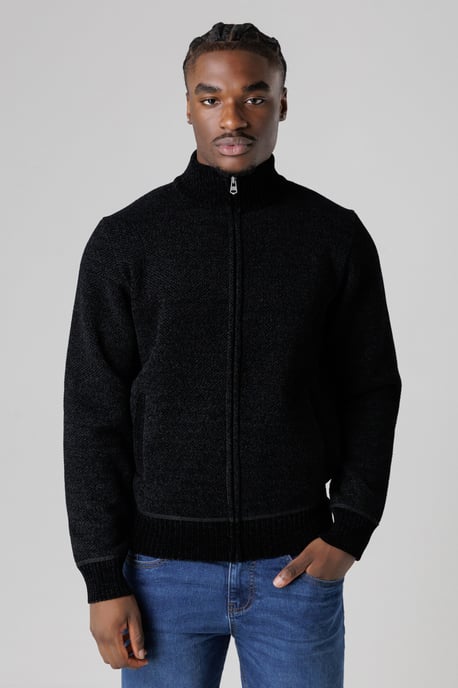 Black Sherpa-Lined Zip-Through Cardigan - Image 1