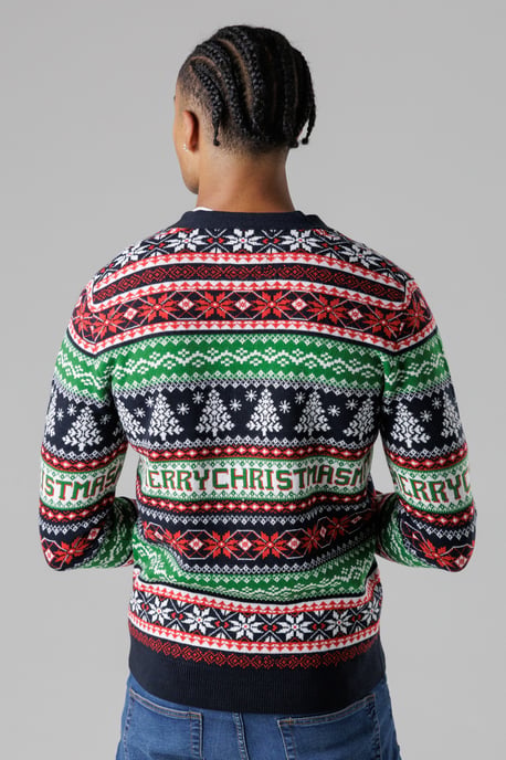 Dark Navy Festive Jacquard V-Neck Cardigan - Image 2