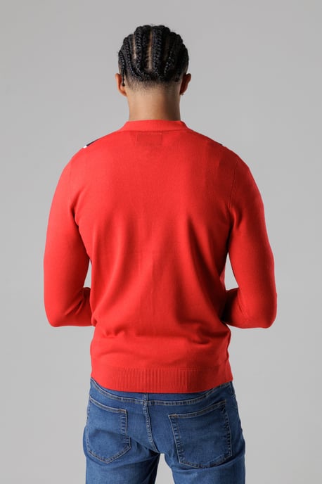 Red Festive Jacquard V-Neck Cardigan - Image 2