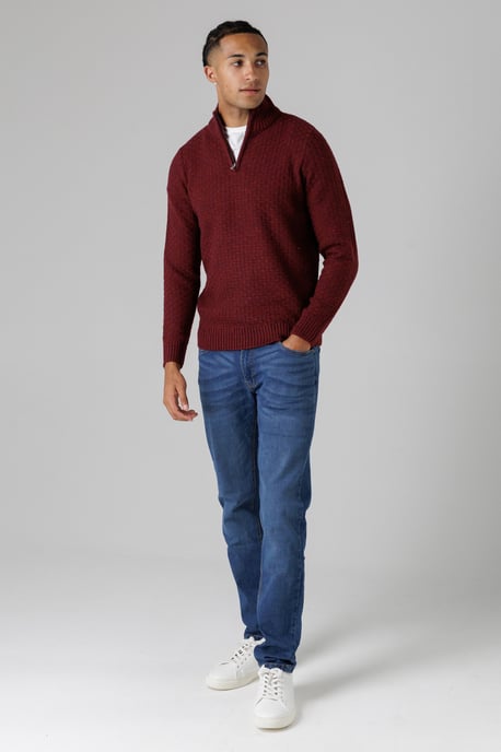 Wine Quarter Zip Basket Stitch Jumper - Image 3