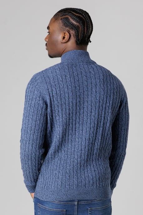 Mid Blue Quarter Zip Cotton Blend Jumper - Image 2