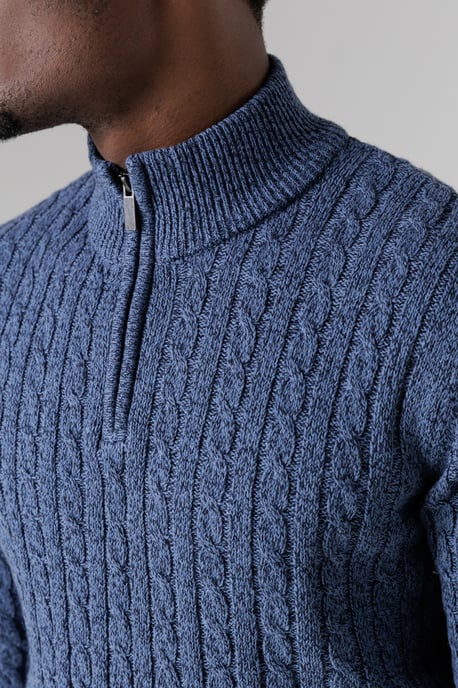 Mid Blue Quarter Zip Cotton Blend Jumper - Image 4