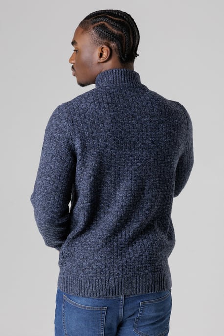 Dark Blue Quarter Zip Basket Stitch Jumper - Image 2