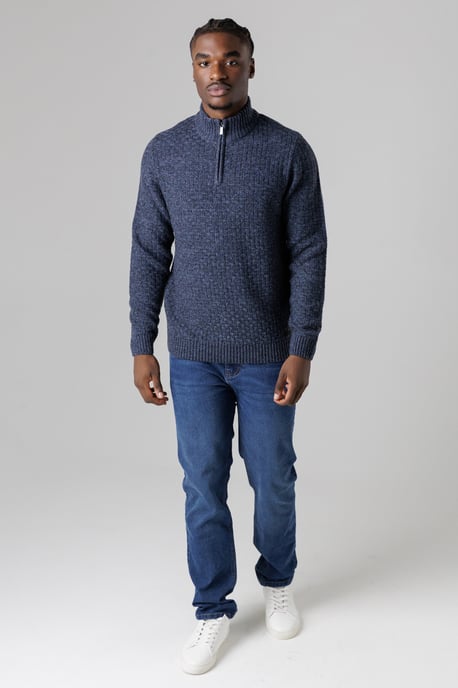 Dark Blue Quarter Zip Basket Stitch Jumper - Image 3