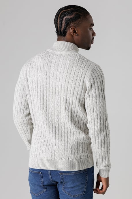 Light Grey Quarter Zip Cotton Blend Jumper - Image 2