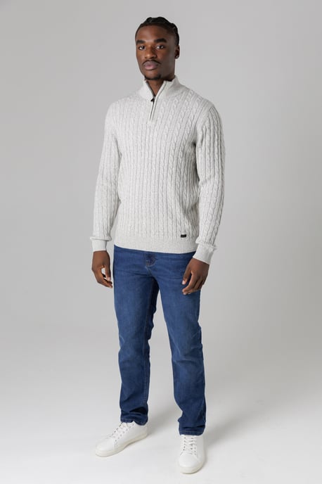 Light Grey Quarter Zip Cotton Blend Jumper - Image 3