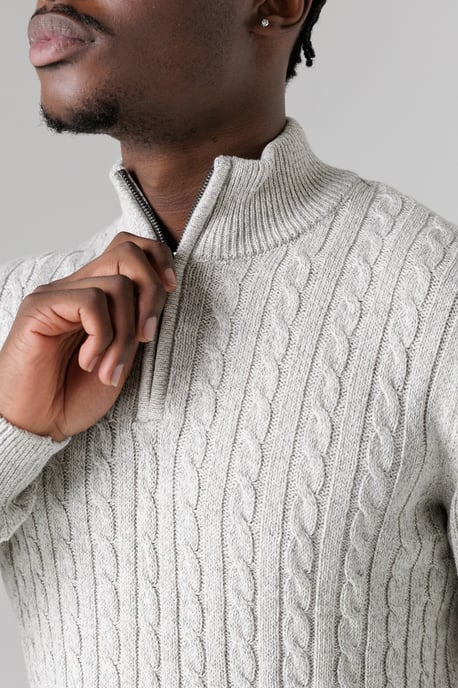 Light Grey Quarter Zip Cotton Blend Jumper - Image 4