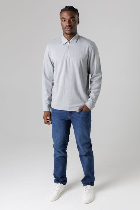 Light Grey Quarter Zip Fleece Jumper With Smart Collar - Image 3