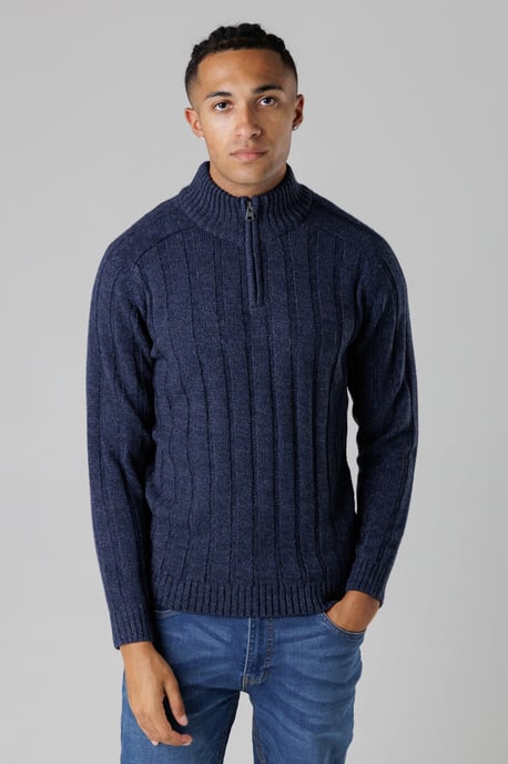 Navy Quarter Zip Rib Knit Jumper - Image 1