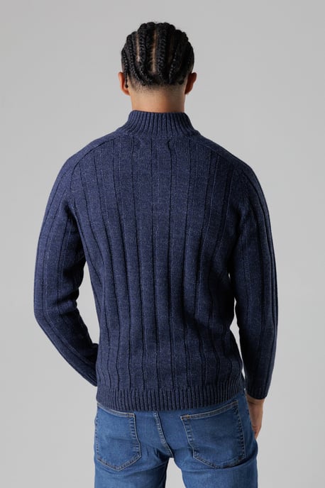 Navy Quarter Zip Rib Knit Jumper - Image 2
