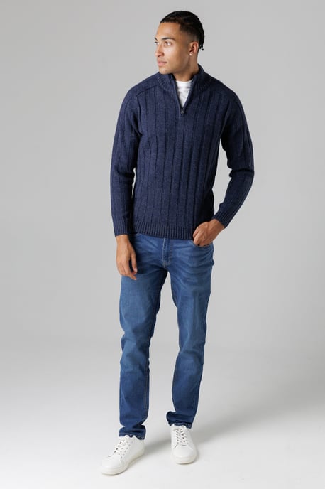 Navy Quarter Zip Rib Knit Jumper - Image 3