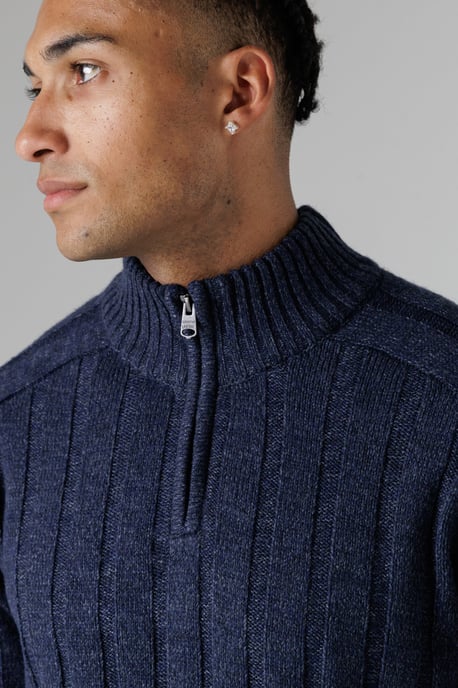 Navy Quarter Zip Rib Knit Jumper - Image 4