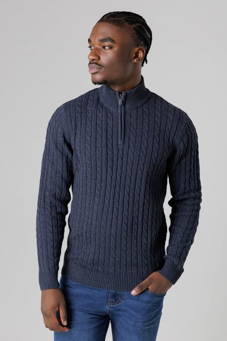 Navy Quarter Zip Cotton Blend Jumper - Image 1
