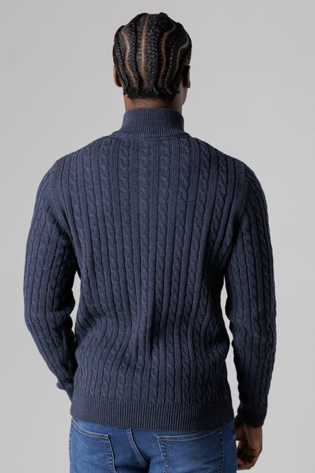 Navy Quarter Zip Cotton Blend Jumper - Image 2