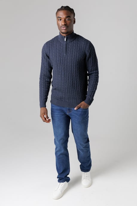 Navy Quarter Zip Cotton Blend Jumper - Image 3