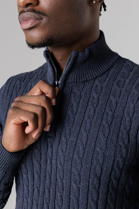 Navy Quarter Zip Cotton Blend Jumper - Image 4