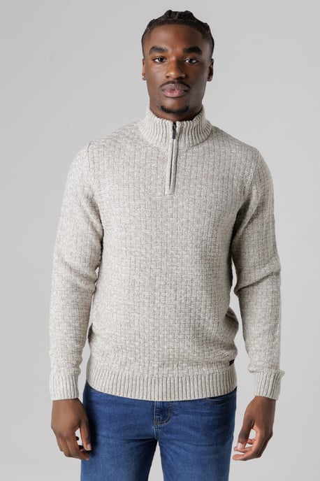 Natural Quarter Zip Basket Stitch Jumper - Image 1