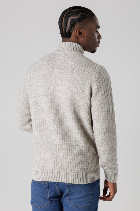 Natural Quarter Zip Basket Stitch Jumper - Image 2