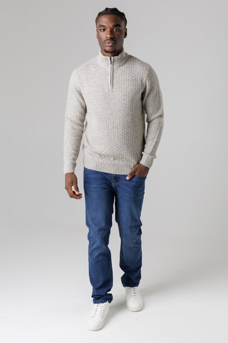Natural Quarter Zip Basket Stitch Jumper - Image 3