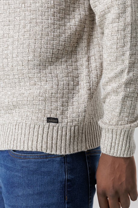 Natural Quarter Zip Basket Stitch Jumper - Image 4