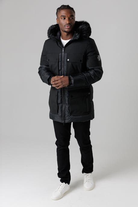 Black Padded Parka Jacket With Faux Fur-Lined Hood - Image 3