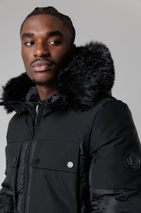 Black Padded Parka Jacket With Faux Fur-Lined Hood - Image 5