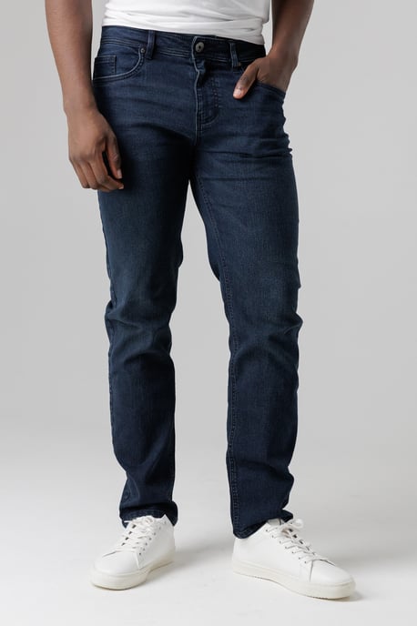 Dark Blue Straight Fit Cotton Blend Jeans - Image 1